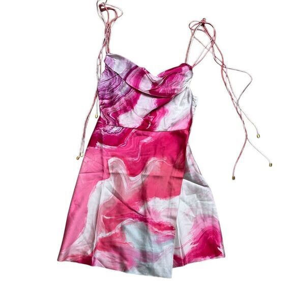 NWT Retrofete Ariella Silk Mini Dress XS Pink‎ Marble Party Cocktail - Picture 4 of 10
